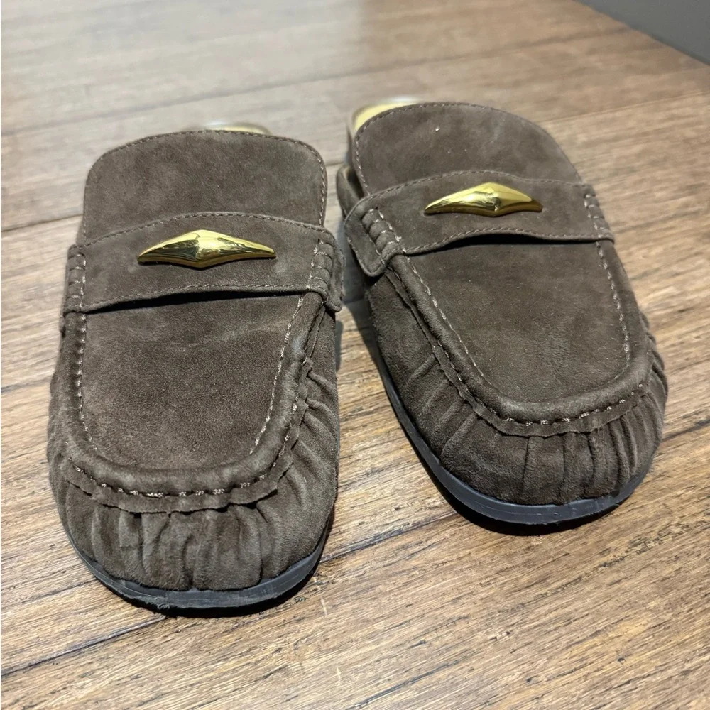 Dolce Vita Brown Suede Loafers with Gold Accent - Picture 2 of 4